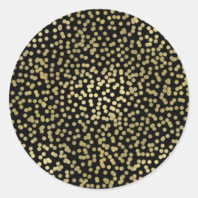 Black & Shiny Gold Dots Confetti Elegant Chic Glam Classic Round Sticker (Front)