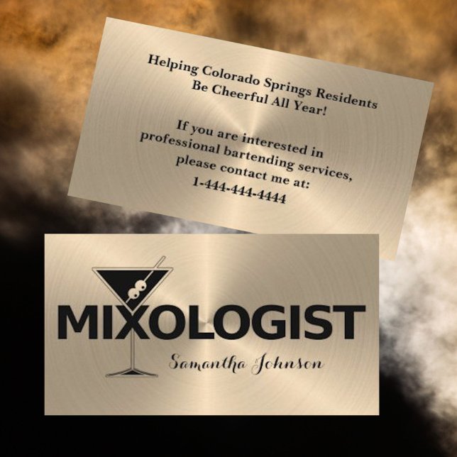 Black & Shiny Gold Event Bartender Business Card (Creator Uploaded)
