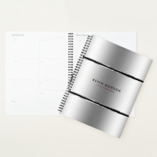 Black & Shiny Metallic Silver Stripes Planner
