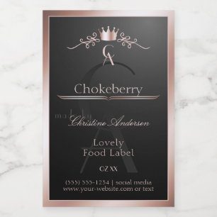 Black Shiny Product Label Rose Gold Frame Monogram