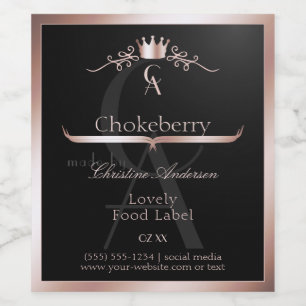 Black Shiny Product Label Rose Gold Frame Monogram