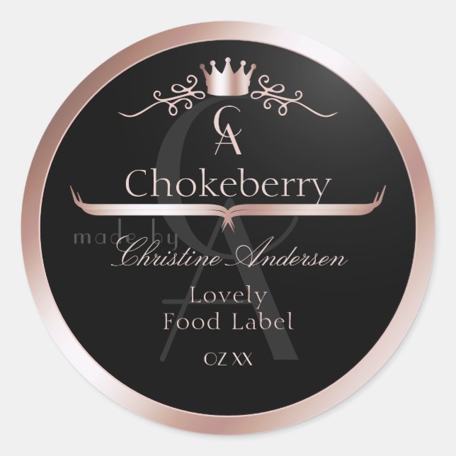 Black Shiny Product Label Rose Gold Frame Monogram (Front)