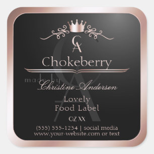 Black Shiny Product Label Rose Gold Frame Monogram