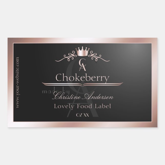 Black Shiny Product Label Rose Gold Frame Monogram (Front)