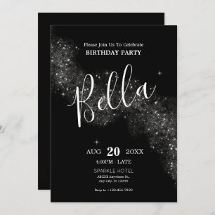 Black shiny sparkle birthday Invitation