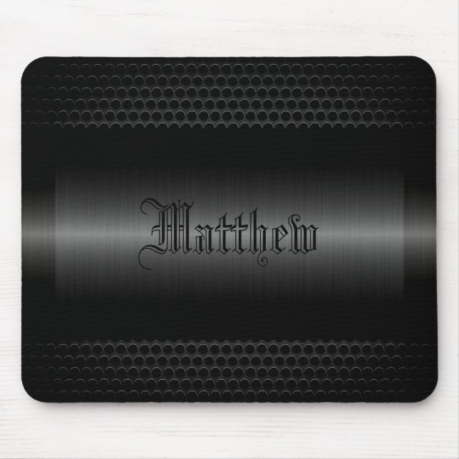 Black Shiny Stainless Steel Metal Look Mouse Mat (Front)