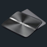 Black Shiny Stainless Steel Texture Metallic print Laptop Sleeve<br><div class="desc">Modern elegant slick black stainless steel metallic texture print accented with simple silver tones stripes for your custom monogram.</div>