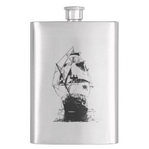 Black Ship Silhouette Hip Flask