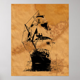 Black Ship Silhouette Poster