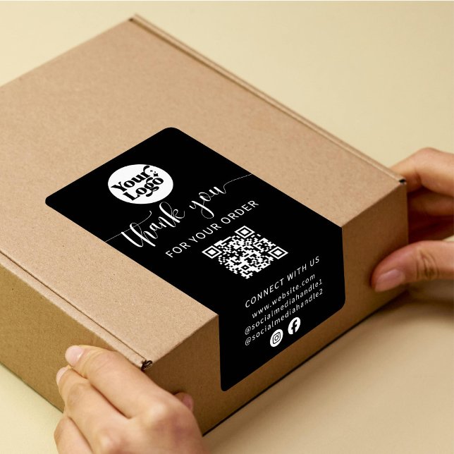 Black Shipping Package QR Code Logo Box Seal Label (Creator Uploaded)