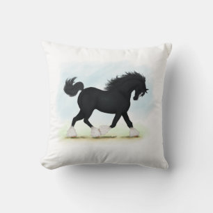 Black Shire Horse With Blaze and Stockings Cushion