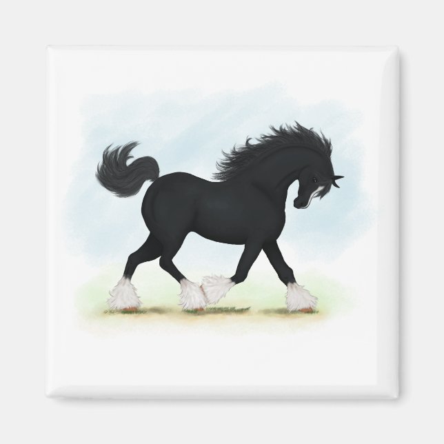 Black Shire Horse With Blaze and Stockings Magnet (Front)
