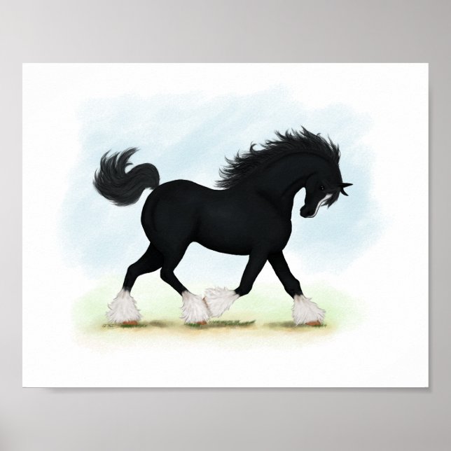 Black Shire Horse With Blaze and Stockings Poster (Front)
