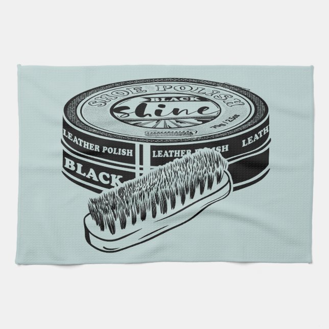 Black shoe polish tin tea towel (Horizontal)