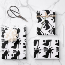 Black Shoe Wrapping Paper Flat Sheet Set of 3