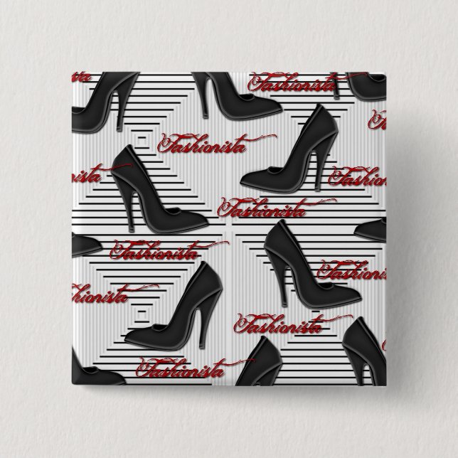 Black Shoes-Fashionista-Button 15 Cm Square Badge (Front)