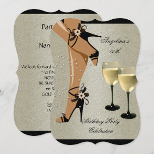 Black Shoes Wine Glass Birthday Party Invitation