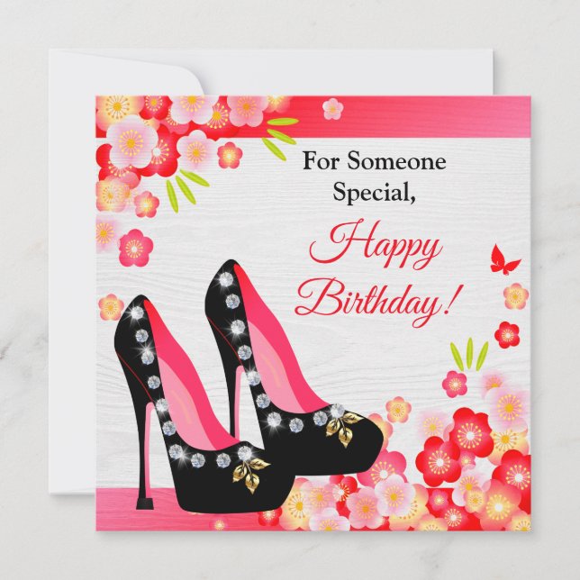 Black Shoes With Diamond & Gold Birthday Card (Front)