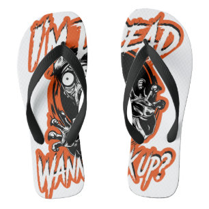 black short-sleeve crewneck t-shirt flip flops