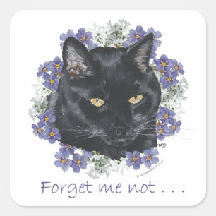 Black Shorthair Cat Forget-Me-Not Square Sticker