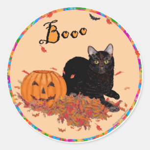 Black Shorthair Cat Halloween Classic Round Sticker