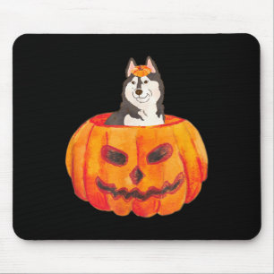 Black Siberian Husky Dog Happy Halloween Pumpkin Mouse Mat