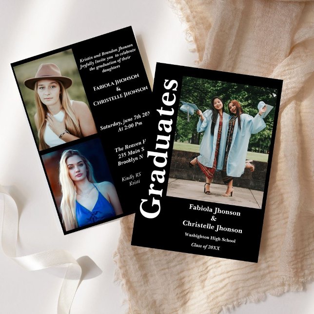 Black siblings graduate Double graduation  Invitation (Creator Uploaded)