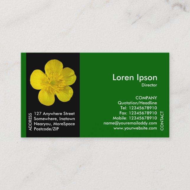 Black Side Band Flower - Buttercup - Green Business Card (Front)