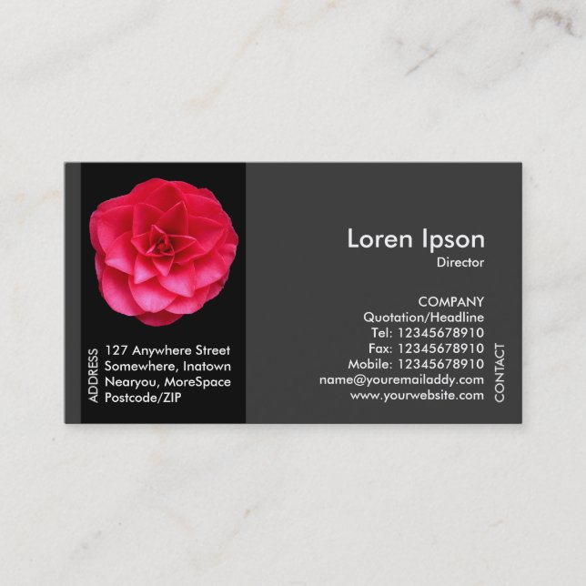 Black Side Band Flower - Red Camellia Business Card (Front)