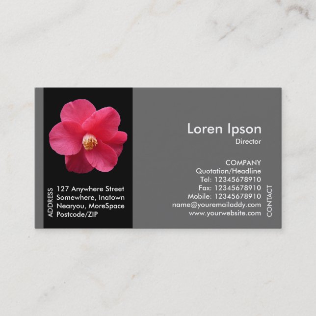 Black Side Band Flower - Red Camellia II Business Card (Front)