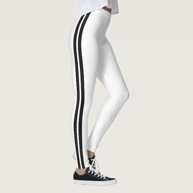 Black Side Stripe White Leggings Choose Your Colou (Right)