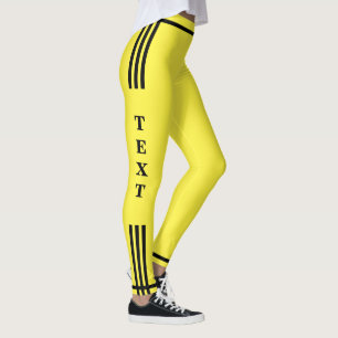 Black Side Stripe Yellow Leggings with Custom Text