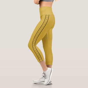 Black Side Striped Stylish Metallic Gold Capri Leggings