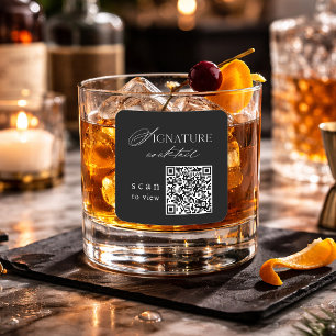 Black Signature Cocktail QR Code Wedding Sticker