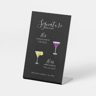 Black Signature drinks acrylic sign, His and hers  Pedestal Sign