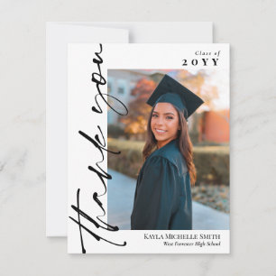 Black Signature Script Photo Graduation Thank You Card