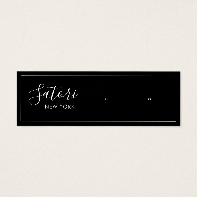 Black Signature Script Stud Earring Display (Front)