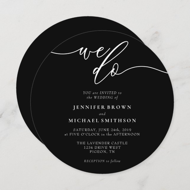 Black Signature We Do Wedding Circle Invitation (Front/Back)
