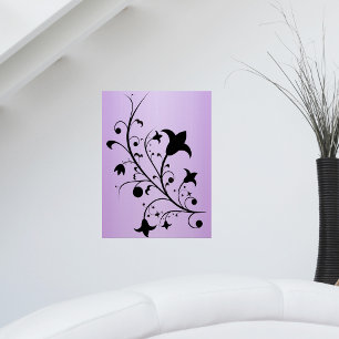 Black Silhouette Abstract Scroll Flowers Purple Poster