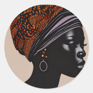Black Silhouette African American Woman Head Wrap Classic Round Sticker