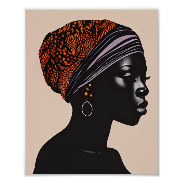 Black Silhouette African American Woman Head Wrap Photo Print (Front)