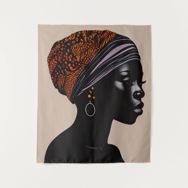 Black Silhouette African American Woman Head Wrap Tapestry (Front)