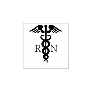 Black Silhouette Caduceus Registered Nurse RN Rubber Stamp