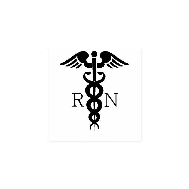 Black Silhouette Caduceus Registered Nurse RN Rubber Stamp (Imprint)