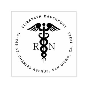 Black Silhouette Caduceus Registered Nurse RN Self-inking Stamp