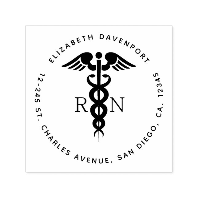 Black Silhouette Caduceus Registered Nurse RN Self-inking Stamp (Design)