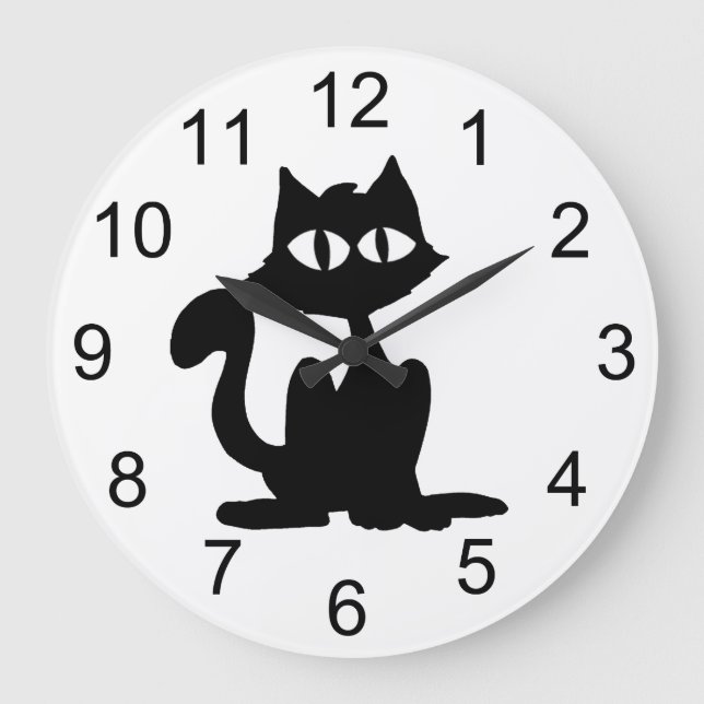 Black Silhouette Cat Animal Wall Clock (Front)