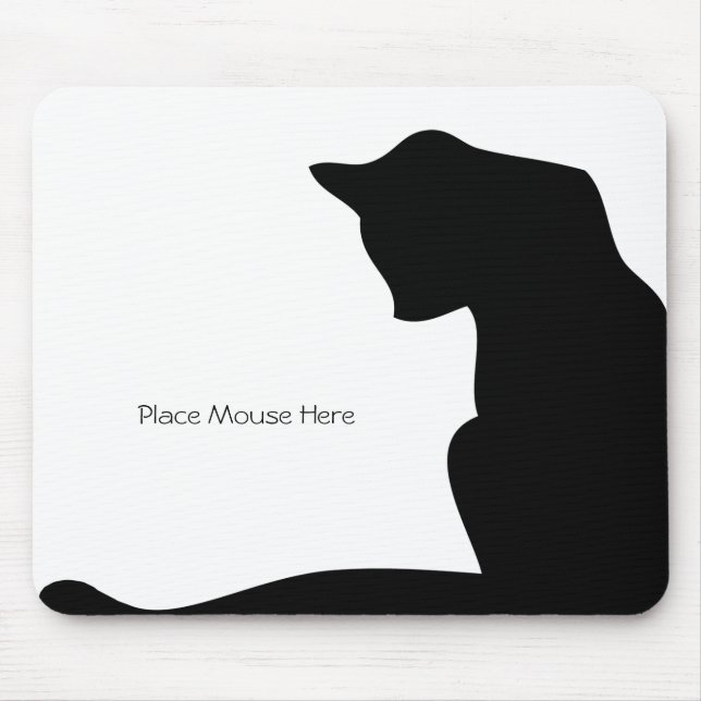 Black Silhouette Cat - Place Mouse Here Mat (Front)