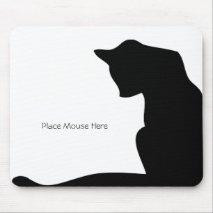 Black Silhouette Cat - Place Mouse Here Mouse Mat