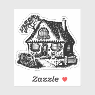 Black Silhouette Cosy Country Cottage Sketch